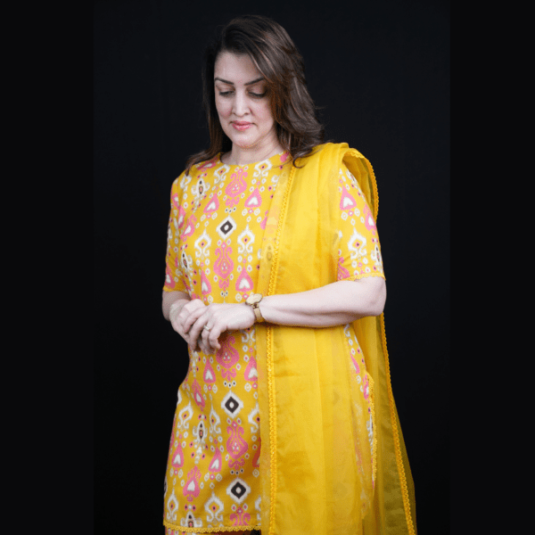 Yellow Ikkat Garara Set - Image 3