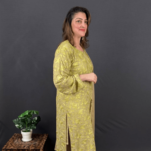 Dull Green Ready Kurta Kashmiri Jaal - Image 2