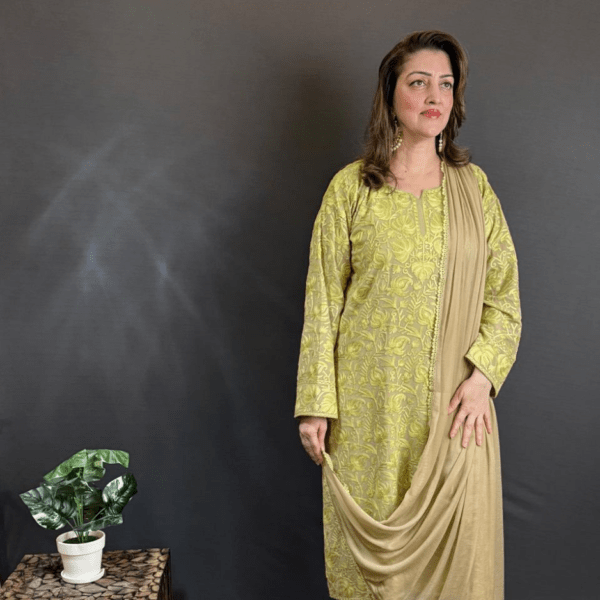 Dull Green Ready Kurta Kashmiri Jaal - Image 4