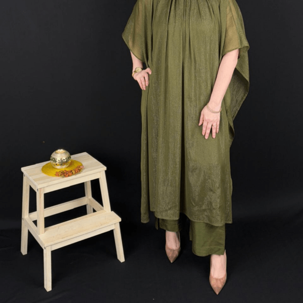 Dark Mehndi green kaftan set - Image 3