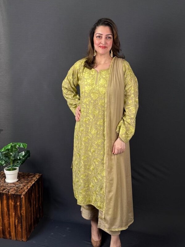 Dull Green Ready Kurta Kashmiri Jaal